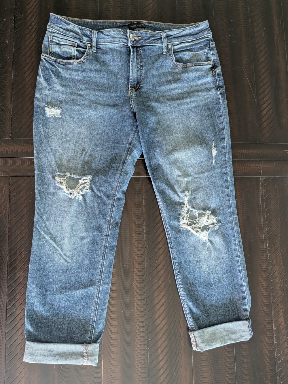 Silver Jeans Women's Light Blue Distressed Boyfriend Jeans